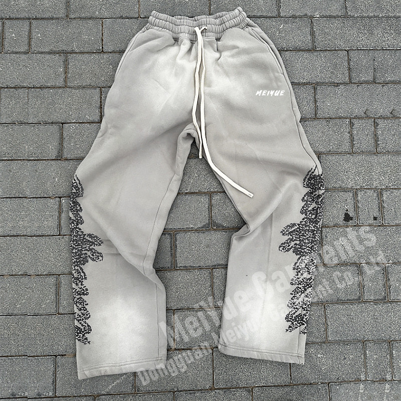 Custom Mens Joggers Fleece Wide Leg Flared Baggy Acid Wash Vintage Stacked Sweatpants Men Casual Sweat Pants Trousers for Men