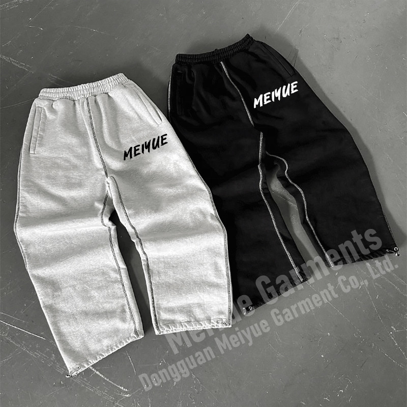 Custom Mens Joggers Striped Wide Leg Flared Baggy Stacked Sweatpants Men Casual Cotton French Terry Sweat Pants Trousers for Men