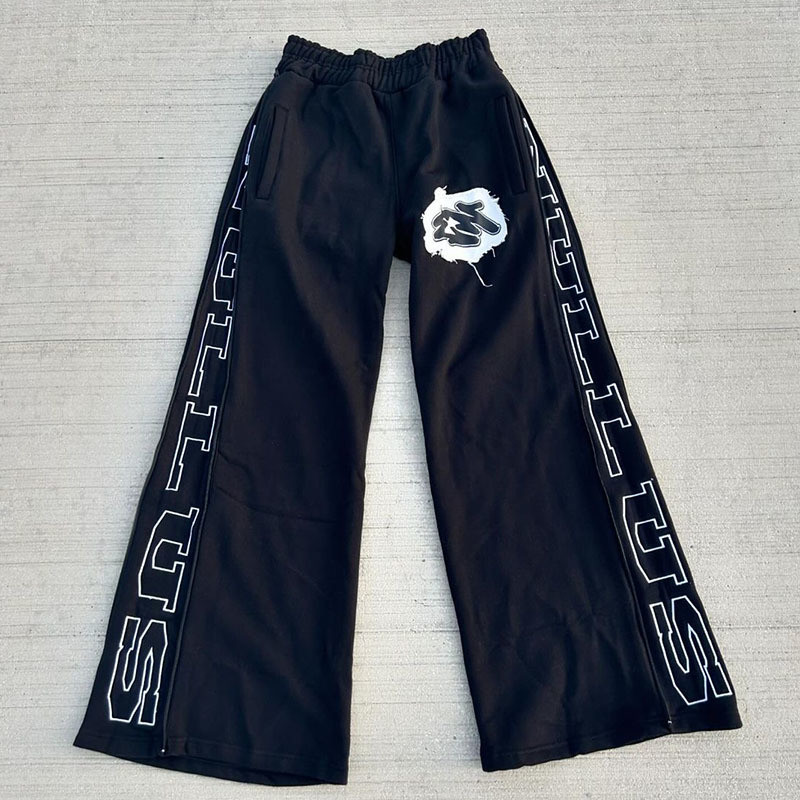 Custom Windbreaker Nylon Jogging Wide Leg Baggy Pants Men's Jogger Oversized Sweatpants Side Zipper Print Flare Sweat Pants Men