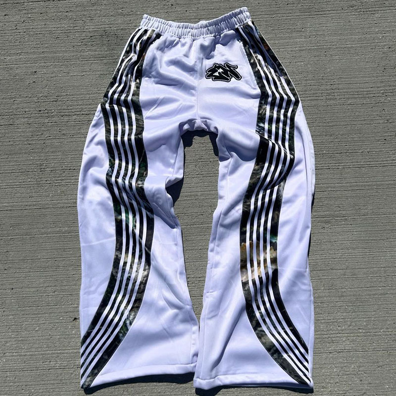 Custom Windbreaker Side Stripe Embroidery Print Oversized Nylon Jogger Wide Leg Baggy Pants Sweatpants Flare Sweat Pants Men