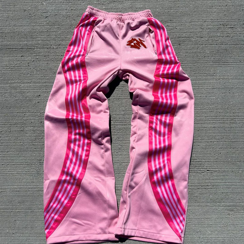 Custom Windbreaker Side Stripe Embroidery Stacked Joggers Nylon Jogger Wide Leg Baggy Pants Sweatpants Flare Sweat Pants Men