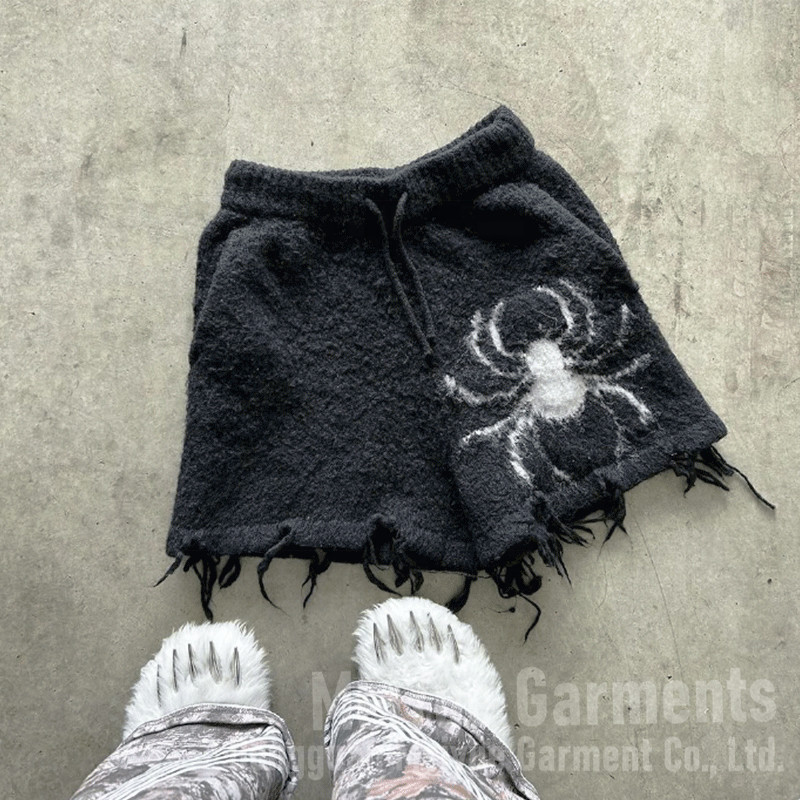 Custom Shorts Print Logo High Quality Fluffy Fuzzy Knitted Mohair Wool Below Knee Drawstring Streetwear Oversized Shorts for Men