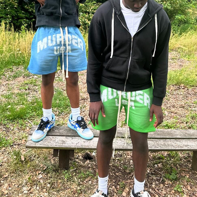 Shorts Unisex Acid Wash Vintage Streetwear Plus Size 100% Cotton French Terry Shorts Embroidered Basketball Shorts for Men