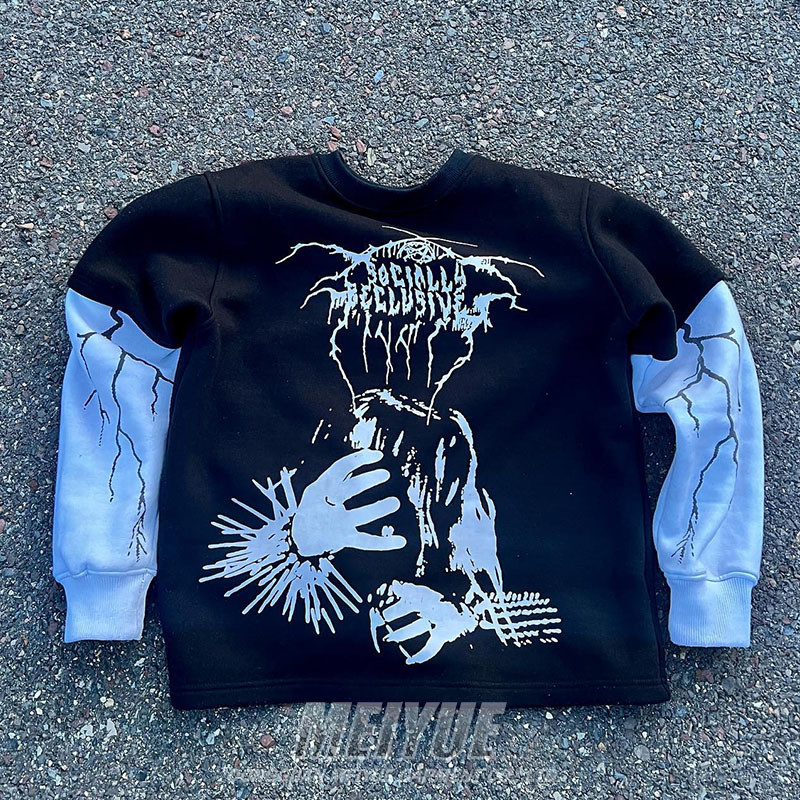 Custom Screen Print Logo Double Layer Long Sleeve 100% Cotton Tshirt Workout Streetwear Men Oversized Sweatshirt T Shirt for Men