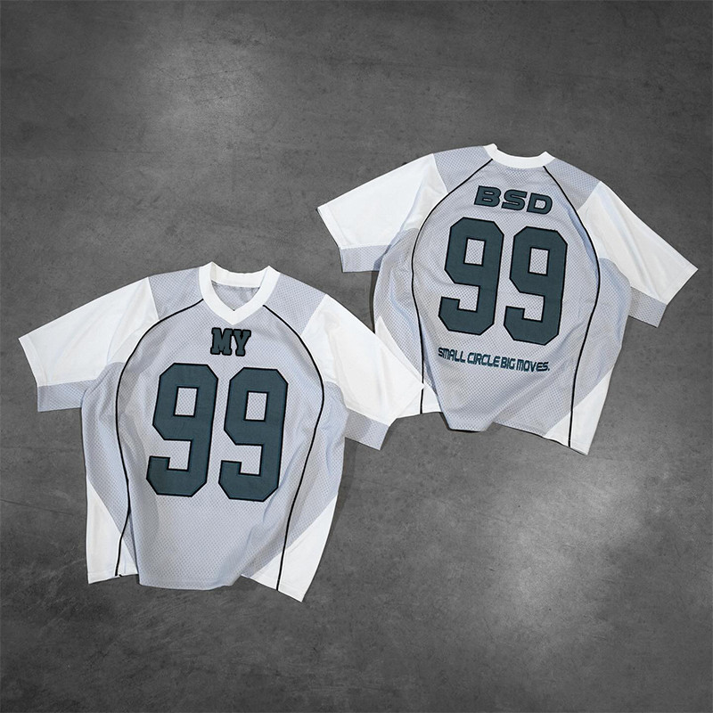 OEM Clothing Manufacturers Custom Jersey T Shit Men Polyester Patchwork Number Sport Mesh Football T Shirt for Men