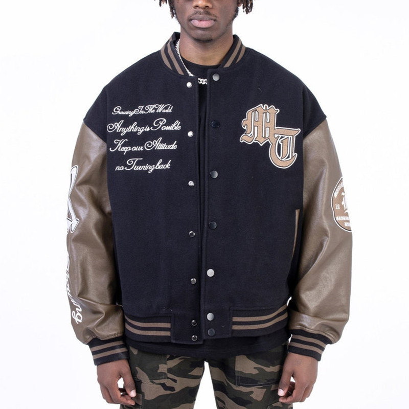 Clothing Manufacturers Custom College Vintage Jacket Mens Streetwear Varsity Towel Embroidery Fleece Oversized Bomber Jacket