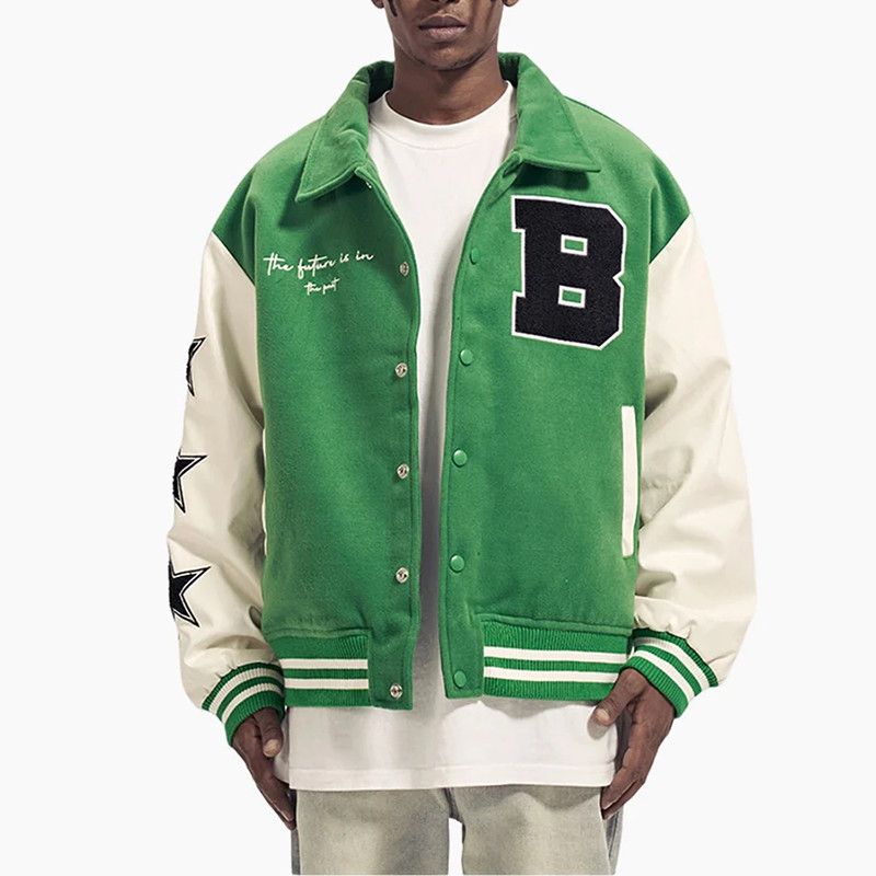 100% Polyester Streetwear Varsity Jacket Vintage Bomber Jacket Customized Size