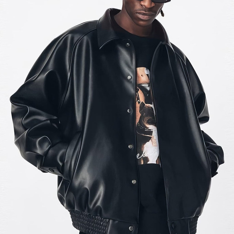 Pu Leather Streetwear Baseball Jacket Black Leather Jacket Vintage Street Style Eco Friendly