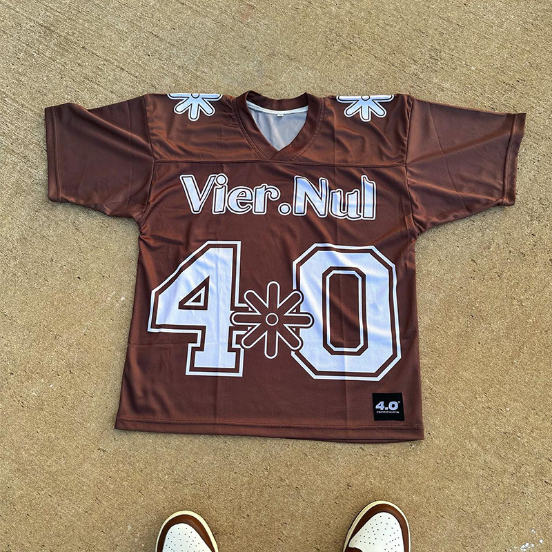 Customized V Neck Mens Streetwear Shirts Mesh Knitted Custom Soccer Shirt 300 Grams
