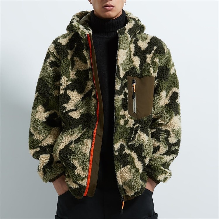Custom Men  Fuzzy Shearling Berber Fleece Camo Sherpa Hoodie