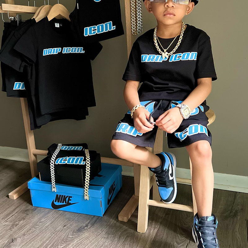 Heavyweight Kids 2 Piece Shorts Set Screen Printing Tee And Short Set
