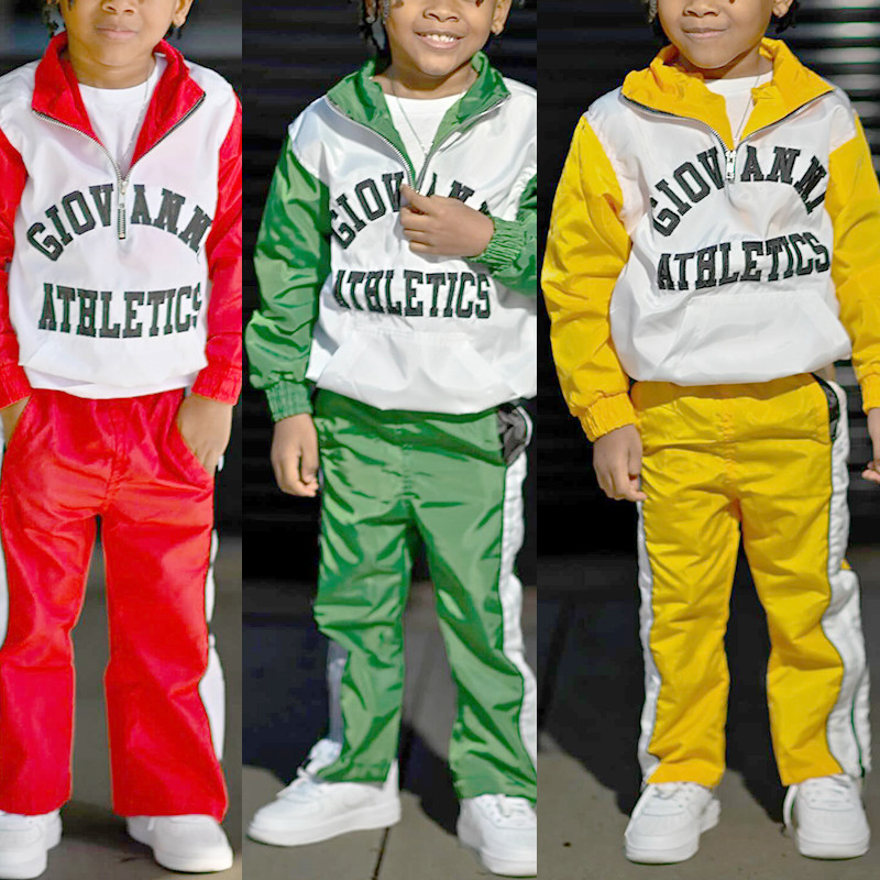 Customized Kids Joggers Set Boys Cropped Hoodies Windbreaker Half Zipper OEM Service