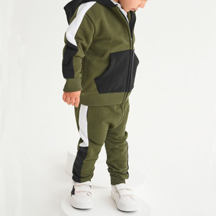 Cotton Boys Zipper Hoodie Sweatsuit Set  Two Piece Kids Clothes Set Customized Printing