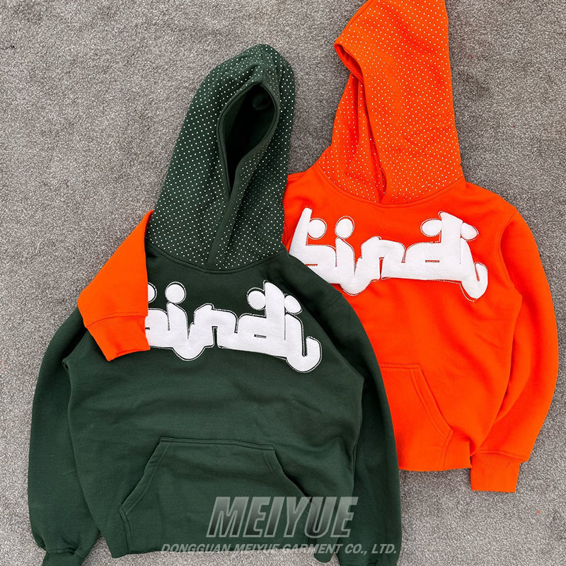 500gsm Custom Rhinestone Hoodie French Terry Hoodie Streetwear Puff Print