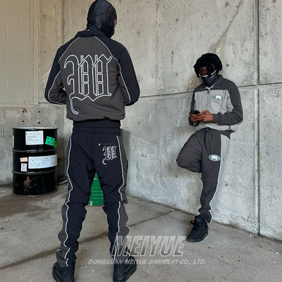 Polyester Men's 2 Piece Jogger Set Patchwork Tracksuit Jacket And Track Pants Windproof