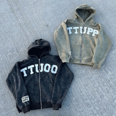 Fashionable Stylish Acid Wash Hoodie Vintage Zip Up Hoodies Custom Logo
