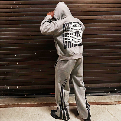 Tracksuits Men Zipper Rhinestone Acid Wash Vintage Hoodie Stripe Design Track Sweatpants and Hoodie Set Custom Screen Print Logo