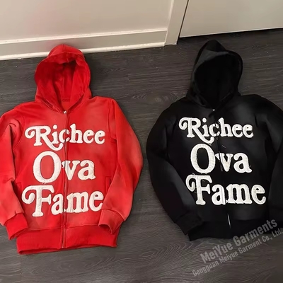 Customization OEM Plus Size Vintage Hoodies Acid Wash Black Hoodie 300 Grams