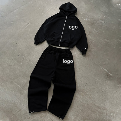 Custom Fleece Tracksuits Outfit Zip up Hoodie Oversized Sweatpants Set Jogging Sweat Suits Activewear Joggers for Free Sample