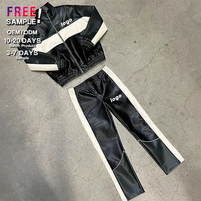 Clothing Manufacturers Custom Embroider Leather Jacket Baggy Sweatpants Jacket Set Sweatsuits Tracksuit Unisex Sets