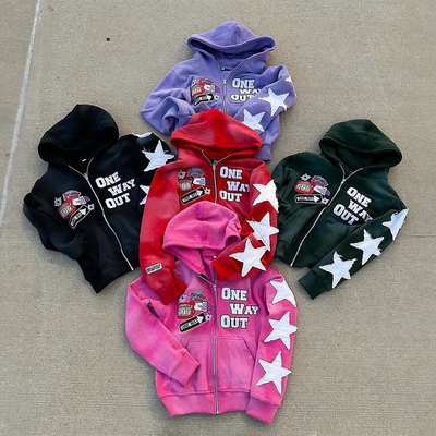 Anti Shrink Streetwear Acid Wash Distressed Hoodie Vintage Zip Up Hoodie Breathable