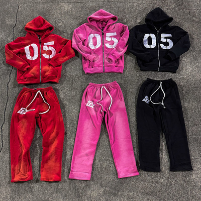 Custom Acid Wash Sweatsuit Unisex Heavyweight Fleece Cotton Hoodie Jogging Suits Sweatpants and Hoodie Set Tracksuits for Men