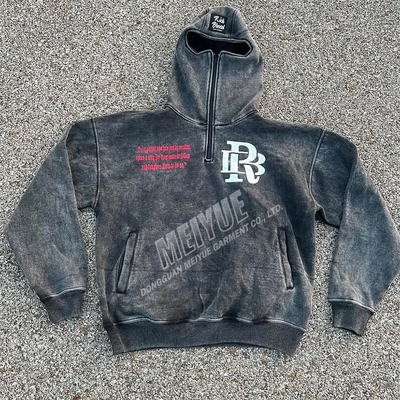 İyi bir fiyat. Ekran basılı Logo Balaclava Zip Hoodie Sokak Giysi Süveter Hoodies Anti Pilling çevrimiçi