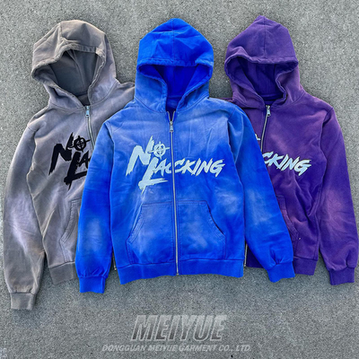 Customized Vintage Distressed Acid Washed Hoodies Embroidery Logo Sun Faded Hoodies