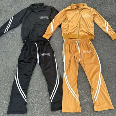 Custom Jogging Suits Unisex Velvet Zip up Tech Fleece Jacket Windproof  Flare Sweatpants Stripe Sweatsuit Tracksuits for Men