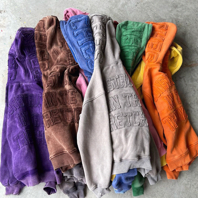 Oversized French Terry Hoodie  Applique Embroidered Patch Sweatshirt Elastic Waistband