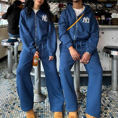 Clothing Manufacturers Custom 100% Cotton Heavyweight Oversized Zip up Hoodies Plain Sweatsuit Baggy Pants Tracksuits for Men