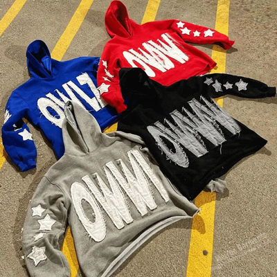 Custom Logo No String Distressed Applique Embroidery Hoodie OEM Service