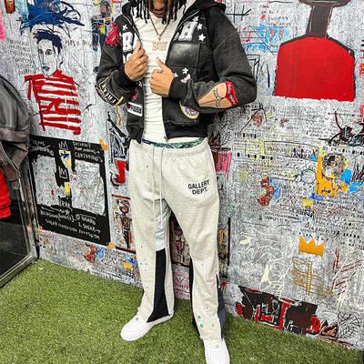 Autumn Streetwear Mens Hoodies Embroidery Patch Zip Up Hoodie Jacket