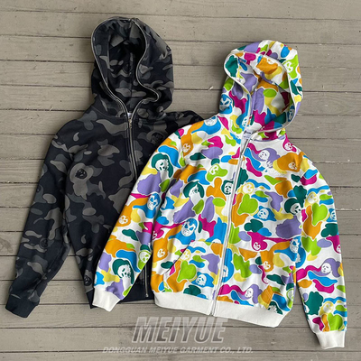 Customized Color Block Full Zip Up Hoodie 500gsm Streetwear Digital Print Embroidery Logo Hoodie