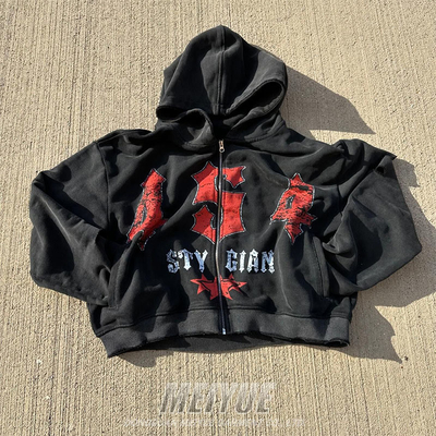 Custom Vintage Distressed Acid Washed Hoodie DTG Logo Streetwear Zipper Hoodie