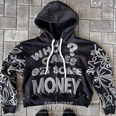 Custom Zip Up Hoodie Puff Printing Hoodie Oversized Heavyweight 500 Gsm