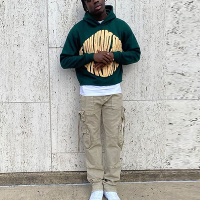 Un buon prezzo. Peso pesante 420gm Black Puff Print Hoodie No Pocket Mens Hip Hop Hoodies in linea