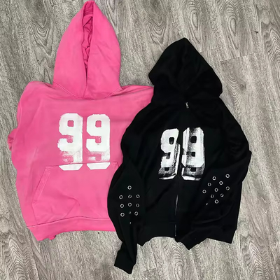 OEM Screen Print Hoodie Heavy Weight Cotton Eyelets Boversized Boxy Hoodie