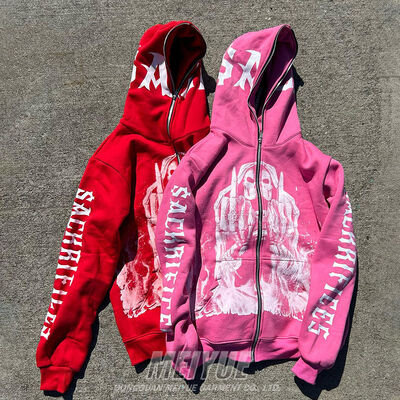 Хорошая цена. Противополоскание на заказ полный лик Zip Up Hoodies Череп печатные Hoodies 500 Gsm онлайн