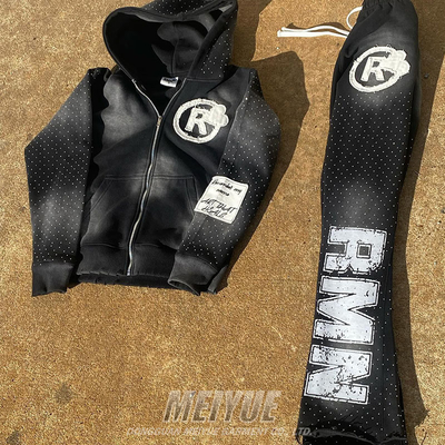 İyi bir fiyat. Kırık Ekran Baskı Büyük Boylu Sokak Giyim Spor takım elbiseleri Vintage Asit Yıkama Spor takım elbisesi çevrimiçi