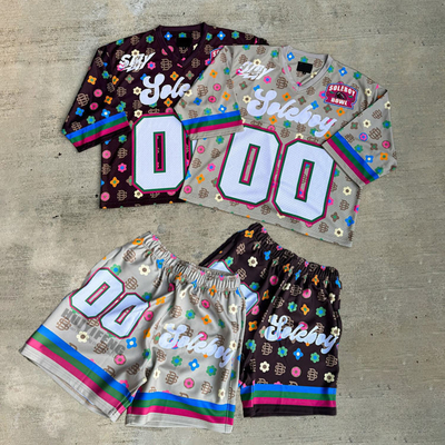 OEM Custom Jersey Polyester Mesh Printing Jogger Sweat Suit Summer Casual Two Piece Shirt Set Boxy Cropped Football Shorts Set