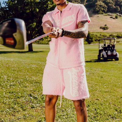 Goede prijs. Zomermohair Zip Up Short Set Tracksuit Passend Polo Shirt En Shorts Aanpassing Kleur online