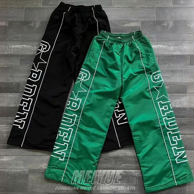 Custom Windbreaker Nylon Lightweight Trouser Tack Pant Wide Leg Screen Print Stripe Track Sweat Pant Mens Baggy Sweatpants
