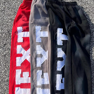 Custom Men's Sweatpants Embroidered Patch Streetwear Tracksuit 2-Piece Tracksuit Set Letter Applique Embroidery OEM Design