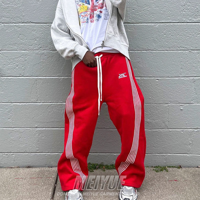 Custom Jogger Logo Street Wear Sweat Track Pants Men Heavyweight French Terry Oversized Wide Leg Striped Baggy Sweatpants
