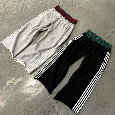 Custom Embroidery Logo Acid Wash Loose Trousers Wide Leg Faded French Terry Distressed Washed Double Waist Straight Sweatpants