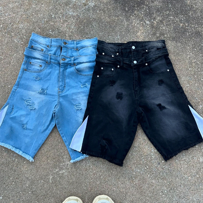 Embroidered Patches Logo Streetwear Summer Shorts Distressed  Acid Wash Jean Shorts
