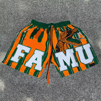 Custom Chenille Jogging Sport Embroidered Logo Wholesales Spandex Workout Shorts Mesh Fitness With Pocket Gym Shorts for Men