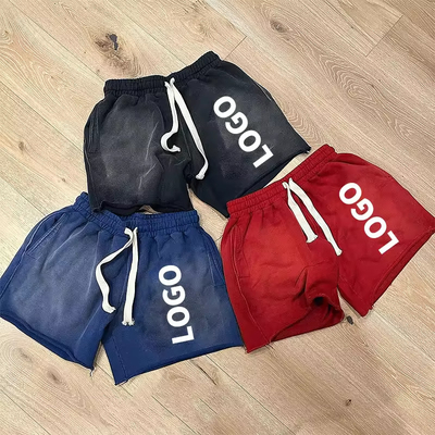 Custom Logo Manufacturer High Quality Screen Joggers Puff Print Vintage Cotton French Terry Sweat Men Acid Wash Sun Faded Shorts