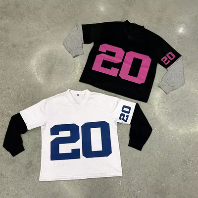 Custom Screen Print Tshirt Logo High Quality Streetwear Mesh Oversized Double Layer Long Sleeve Cropped T-shirt for Men
